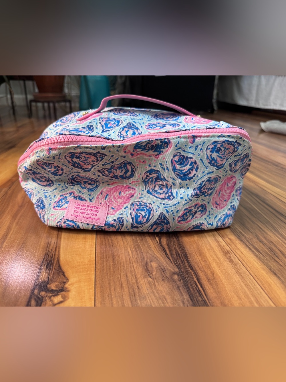 Simply Southern Pink & Blue Swirl Oyster Print Cosmetic Pouch